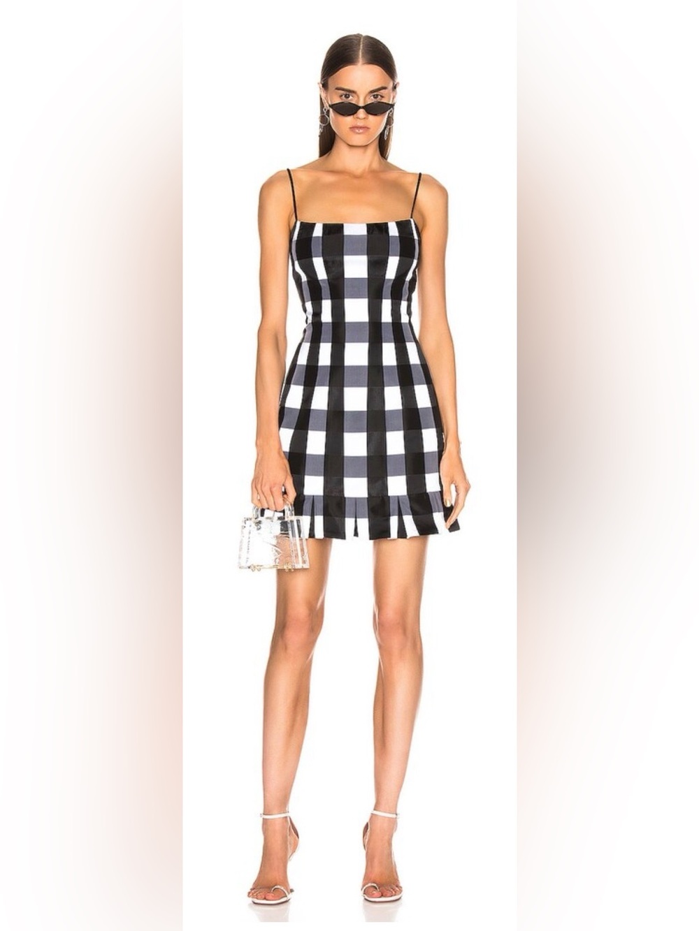 Rasario Checked Satin Mini Dress Black and White Gingham